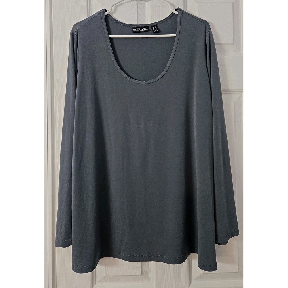 Susan Graver Womans Plus Size 1X 3/4 Sleeve Dark Grey
